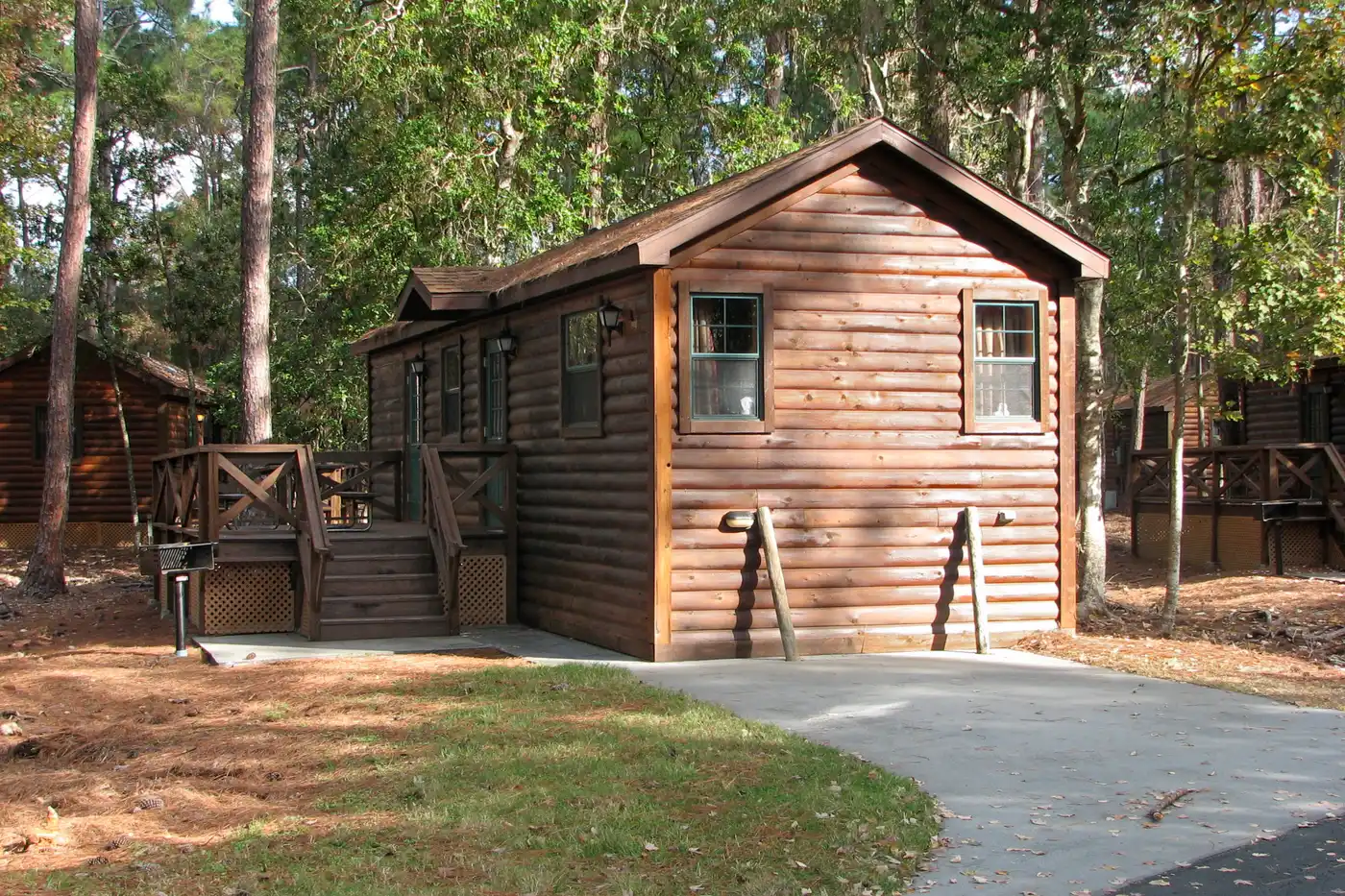 Historic log-cabin exterior at Fort Wilderness, photographed in 2008