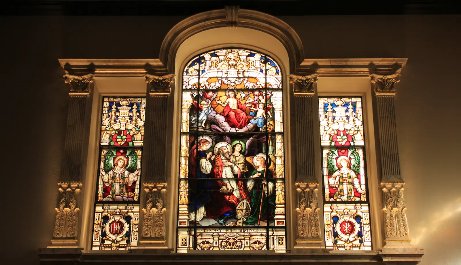 Stained-glass windows inside the Cathedral Basilica of St. Augustine