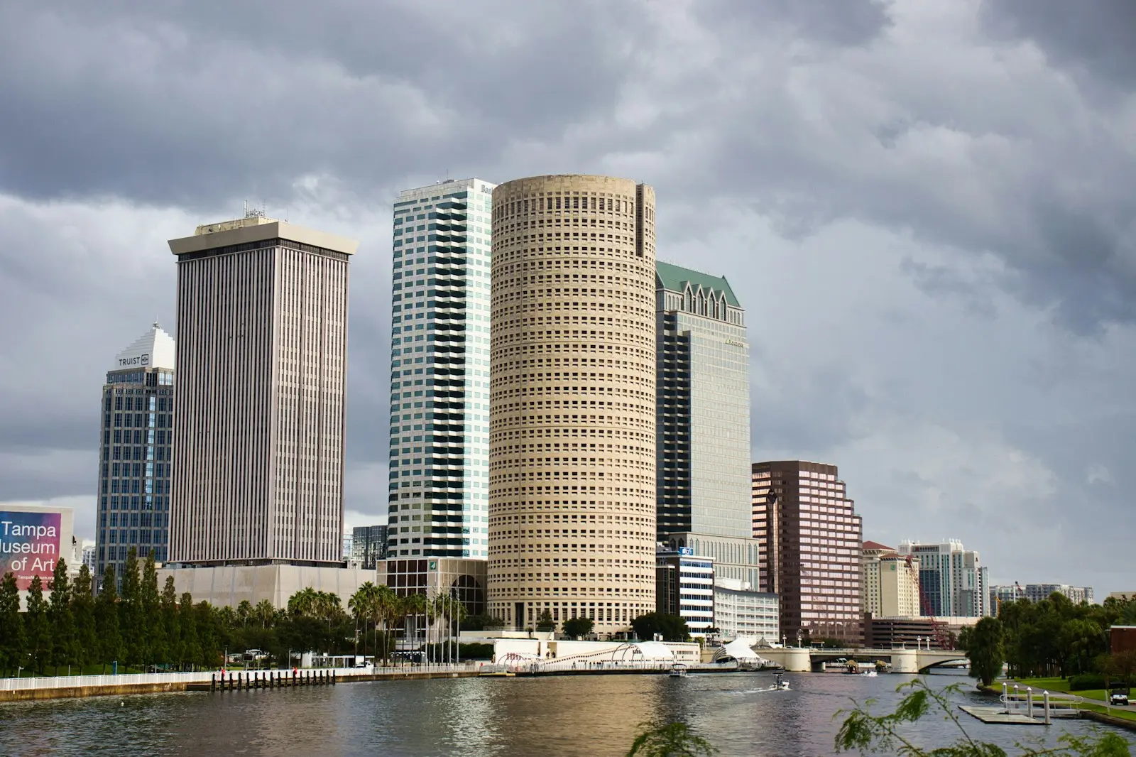Tampa skyline and museum buildings across the Hillsborough River